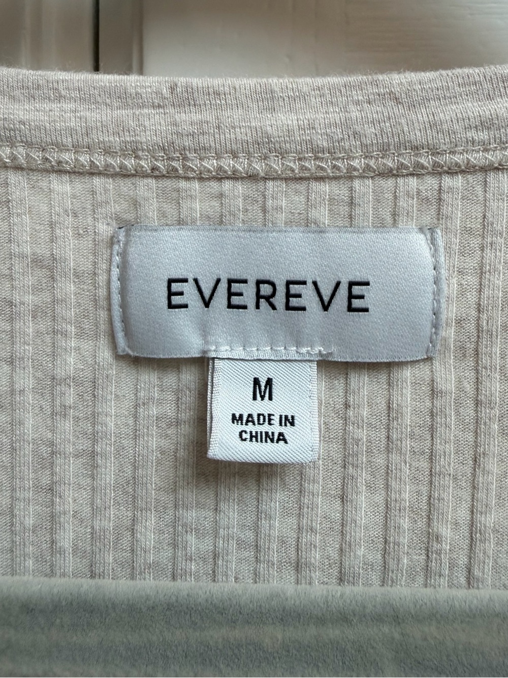 Evereve Ribbed Split Neck Long Sleeve Top Natural Beige Size Medium - Picture 6 of 8